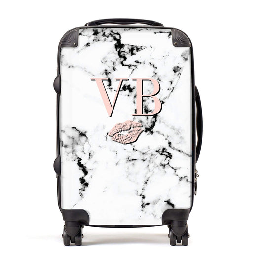 Personalised Coral Initials Lips Marble Suitcase
