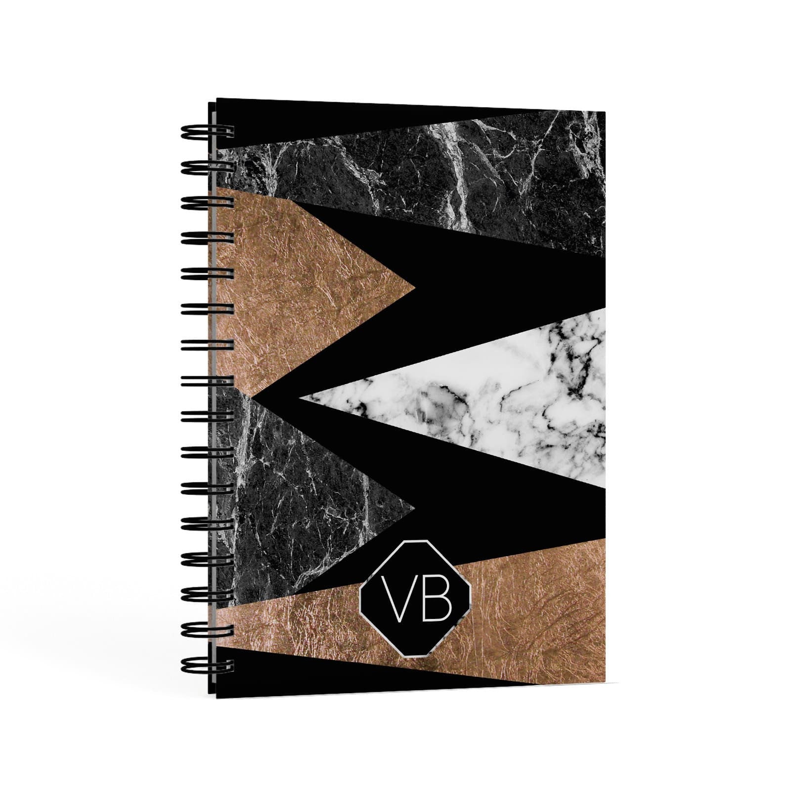 Personalised Custom Marble Initials A5 Hardcover Notebook Second Side View