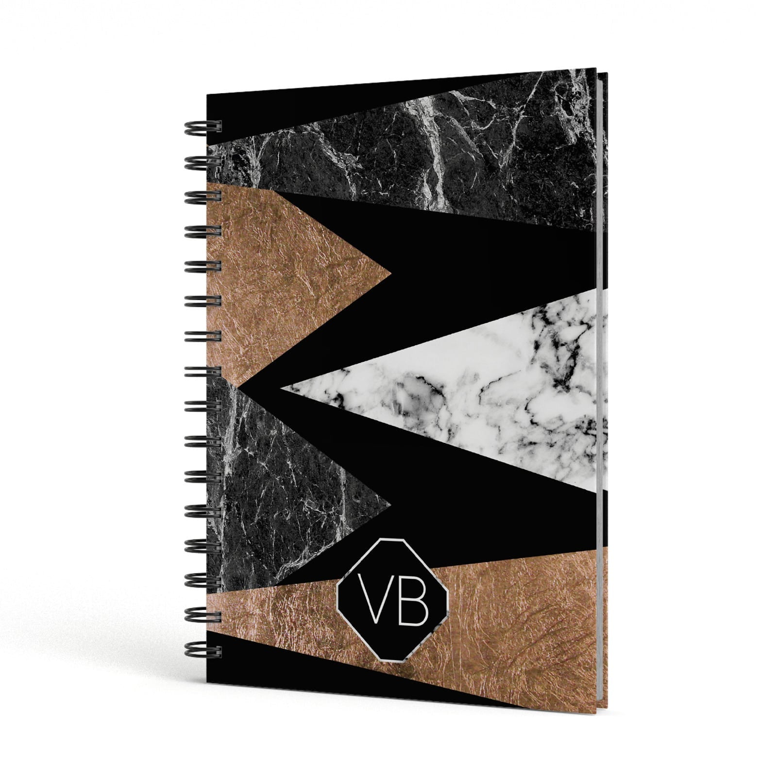 Personalised Custom Marble Initials A5 Hardcover Notebook Side View