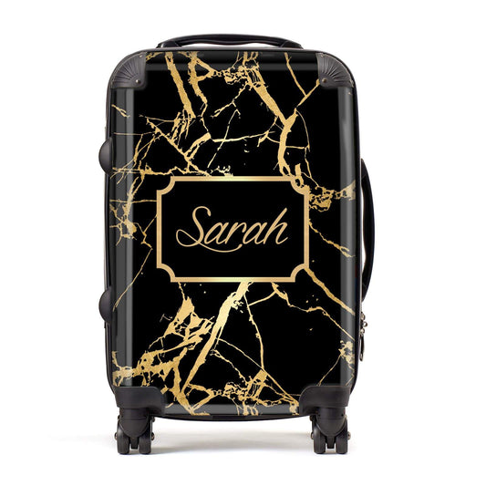 Personalised Gold Black Marble & Name Suitcase