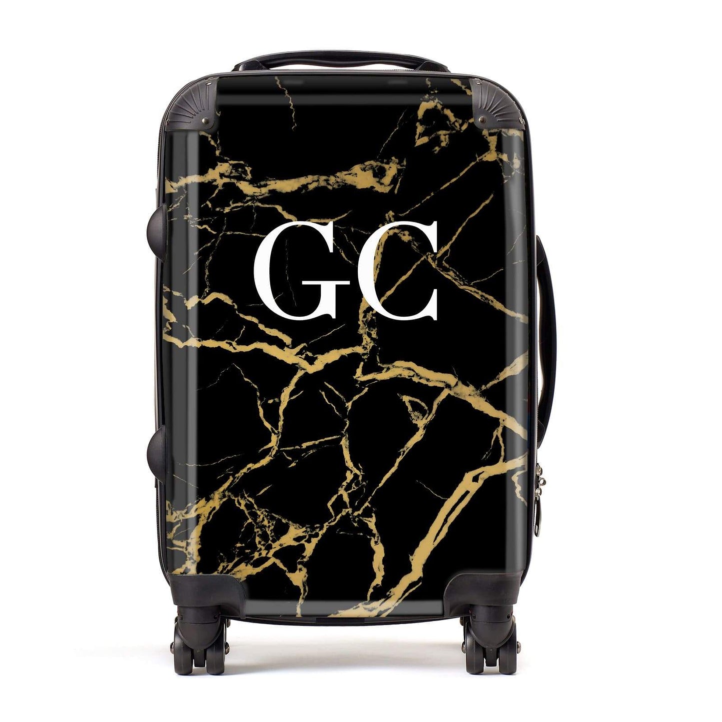Personalised Gold Black Marble Monogram Suitcase