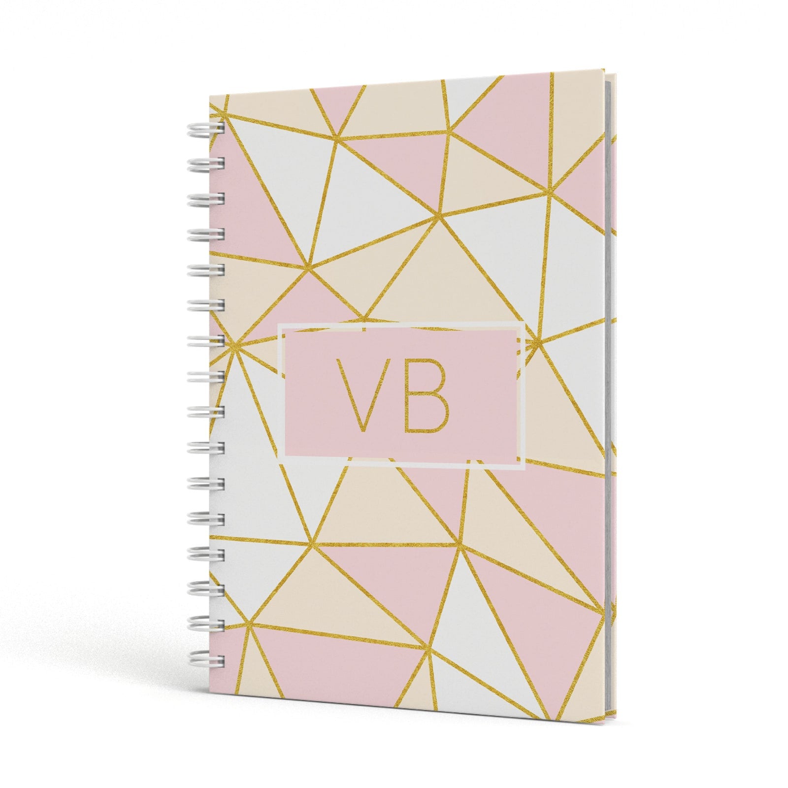 Personalised Gold Initials Geometric A5 Hardcover Notebook Side View