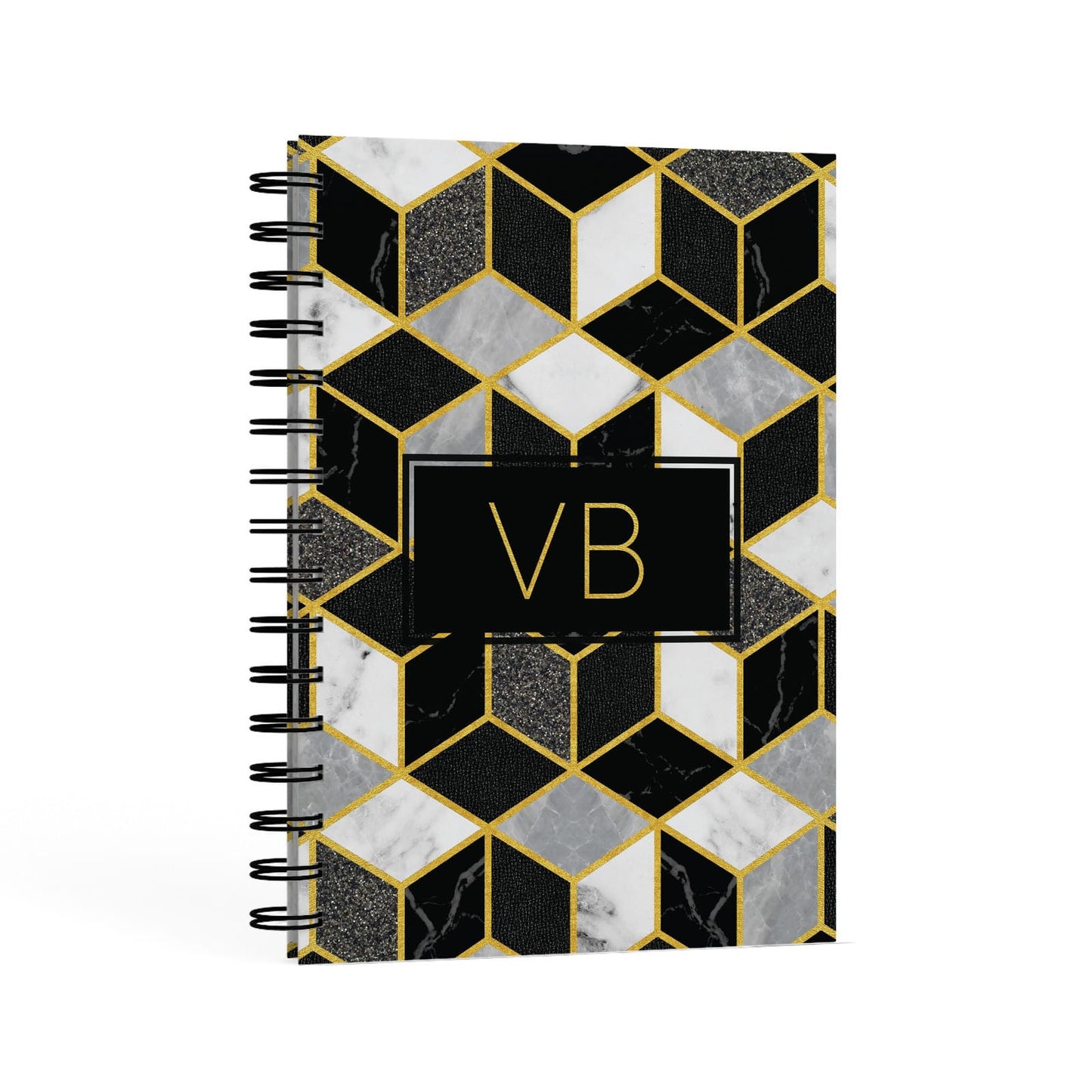 Personalised Gold Leaf Initials Marble A5 Hardcover Notebook Second Side View