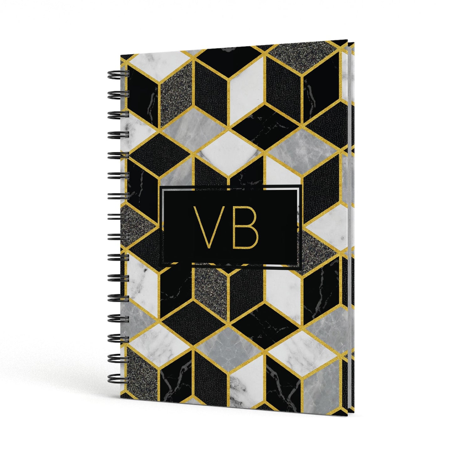 Personalised Gold Leaf Initials Marble A5 Hardcover Notebook Side View