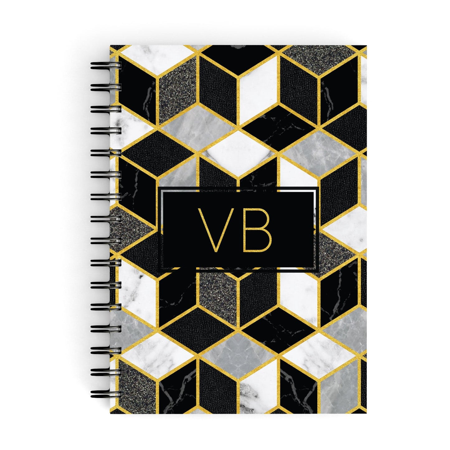 Personalised Gold Leaf Initials Marble A5 Hardcover Notebook