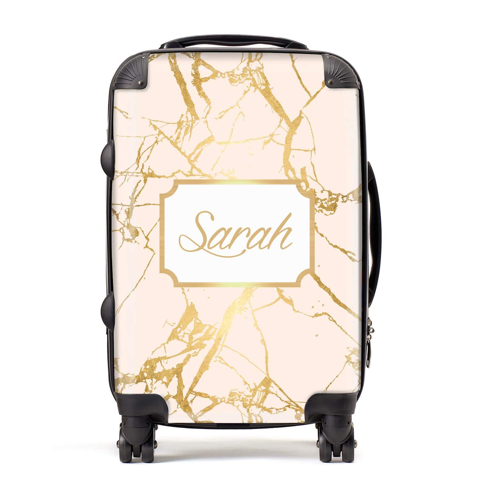 Personalised Gold Marble Pink & Name Suitcase