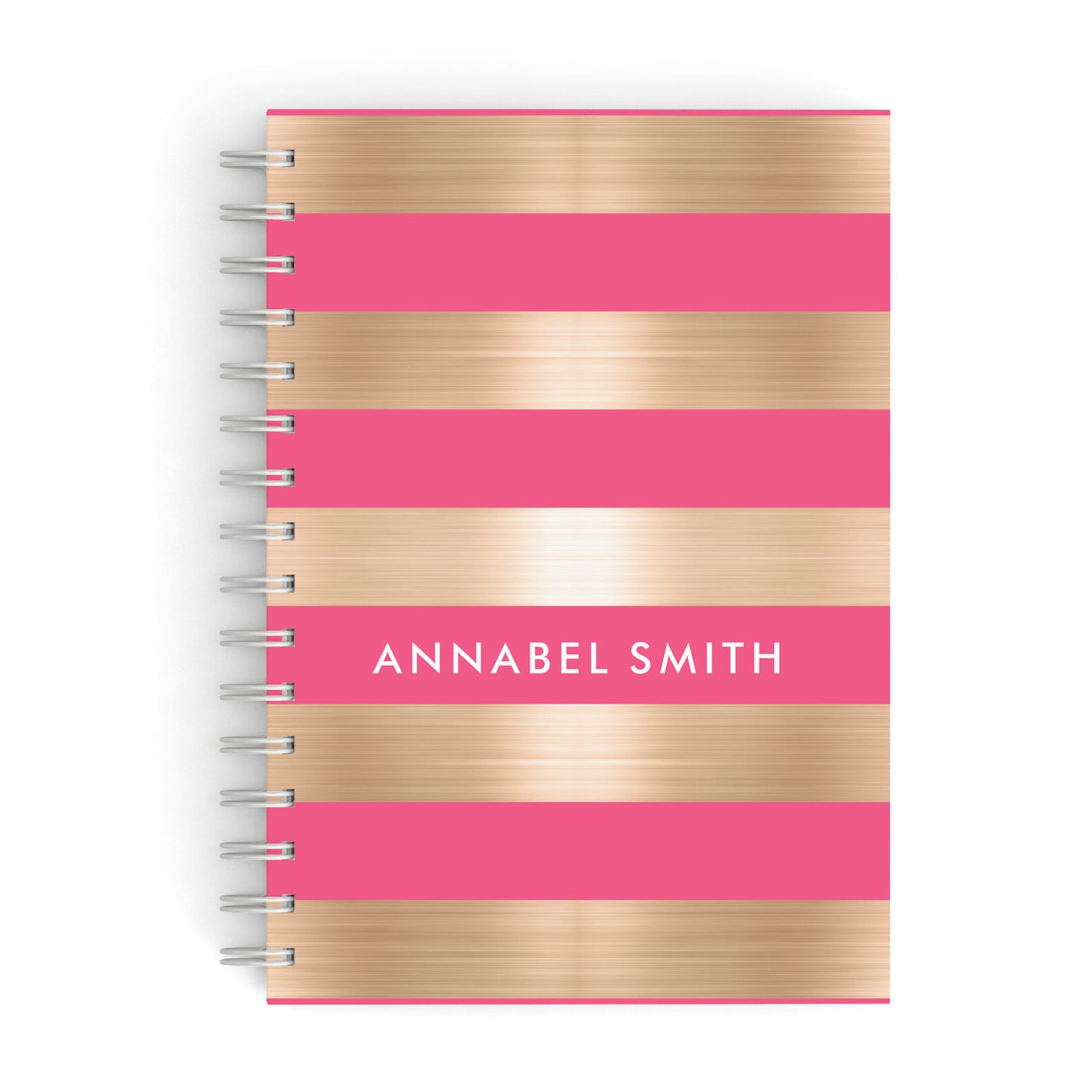 Personalised Gold Pink Stripes Name Initial A5 Hardcover Notebook