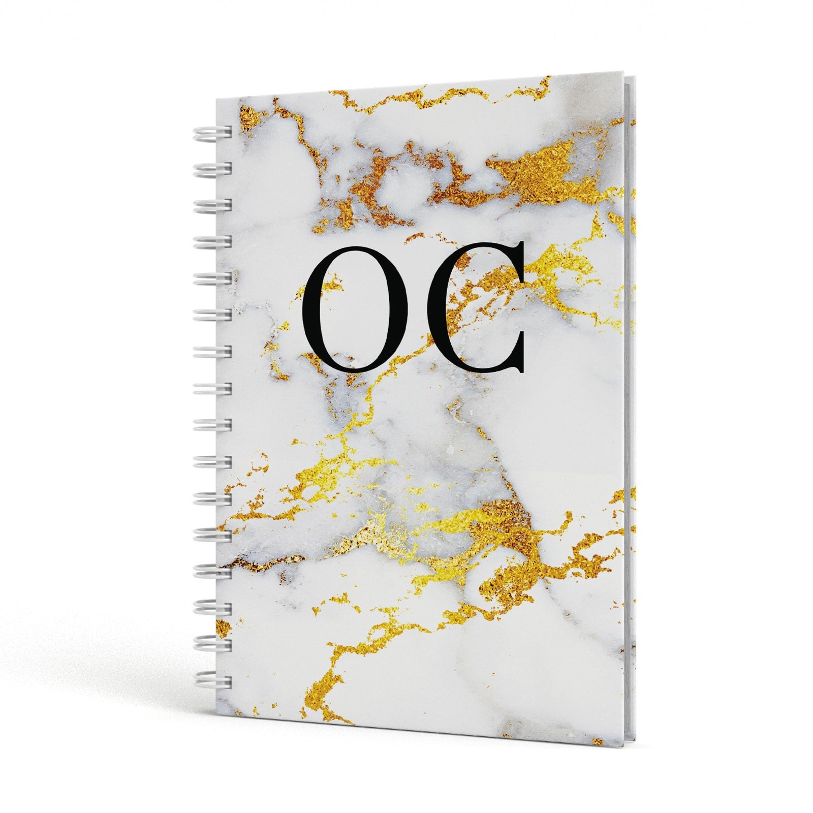 Personalised Gold Veined Marble Initials A5 Hardcover Notebook Side View