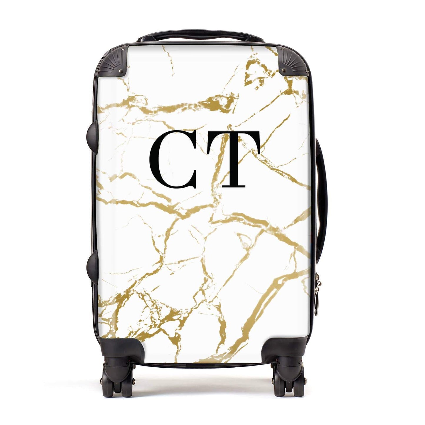 Personalised Gold White Marble Monogram Suitcase