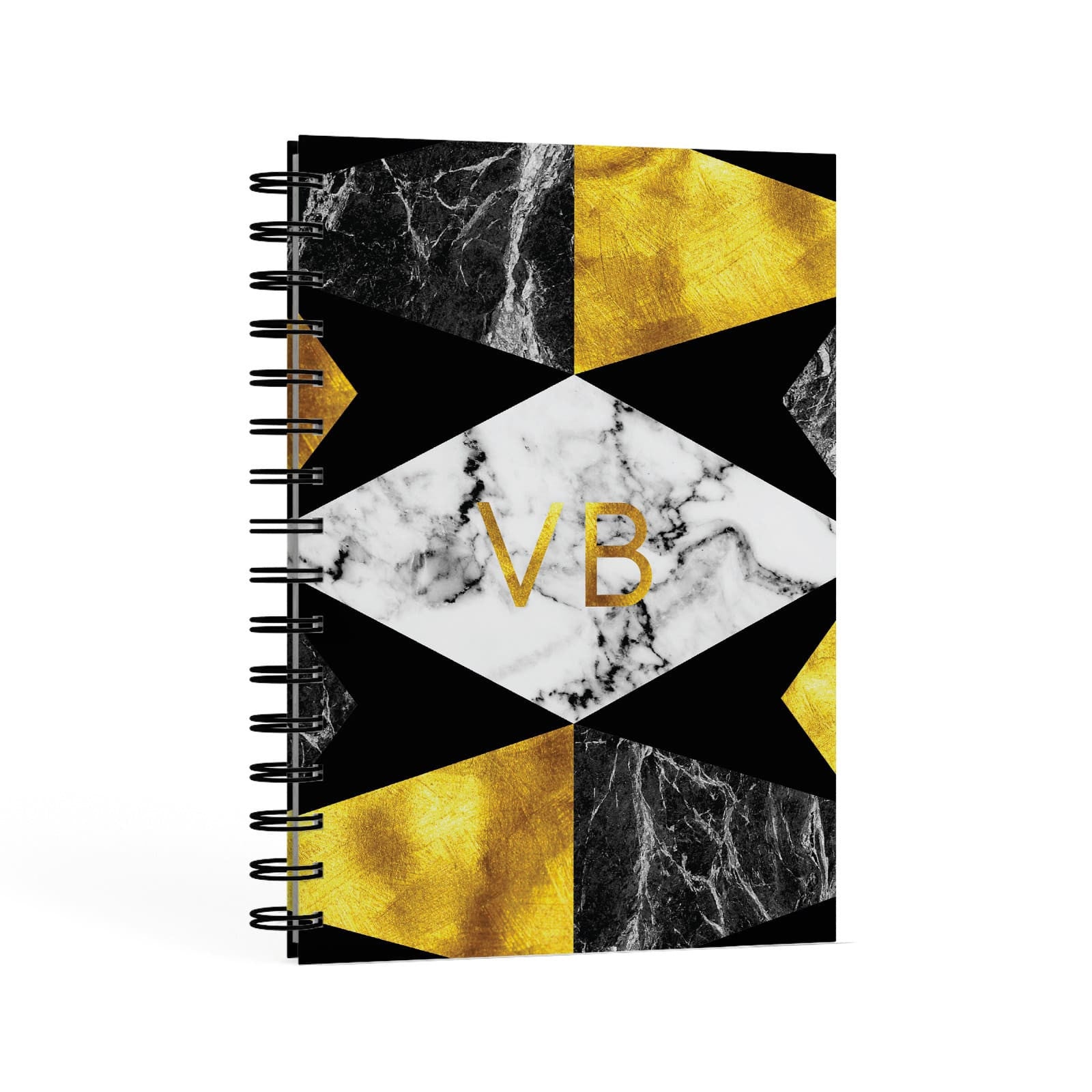 Personalised Golden Marble Initials A5 Hardcover Notebook Second Side View