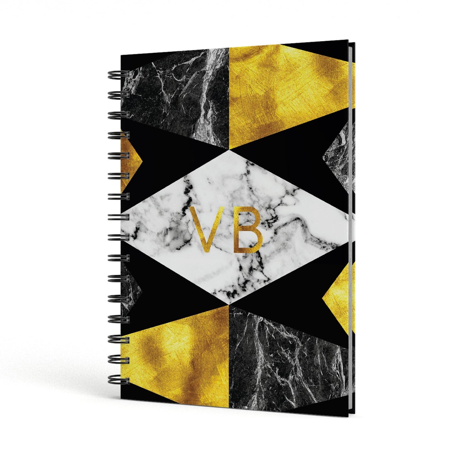 Personalised Golden Marble Initials A5 Hardcover Notebook Side View