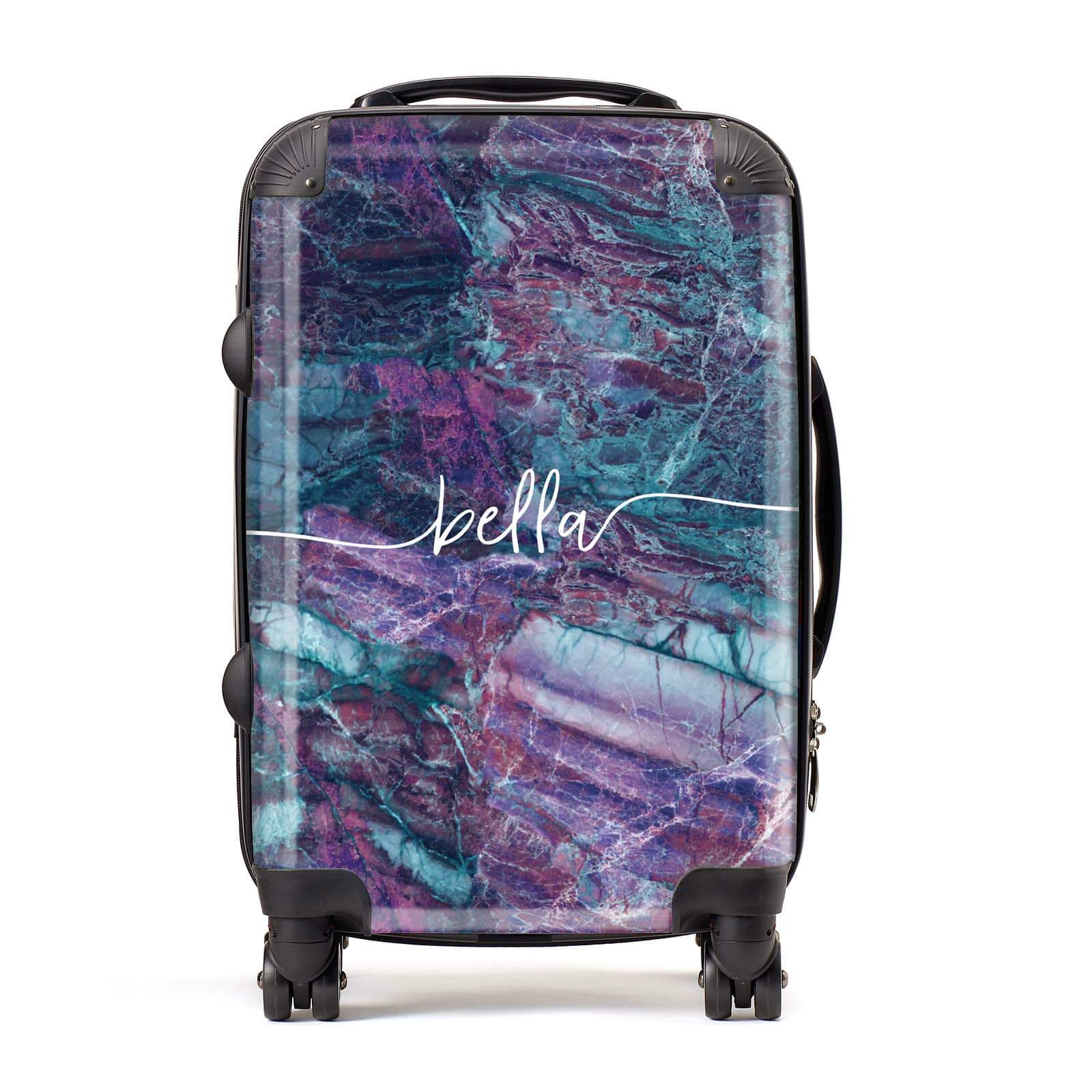 Personalised Green Purple Marble & Name Suitcase