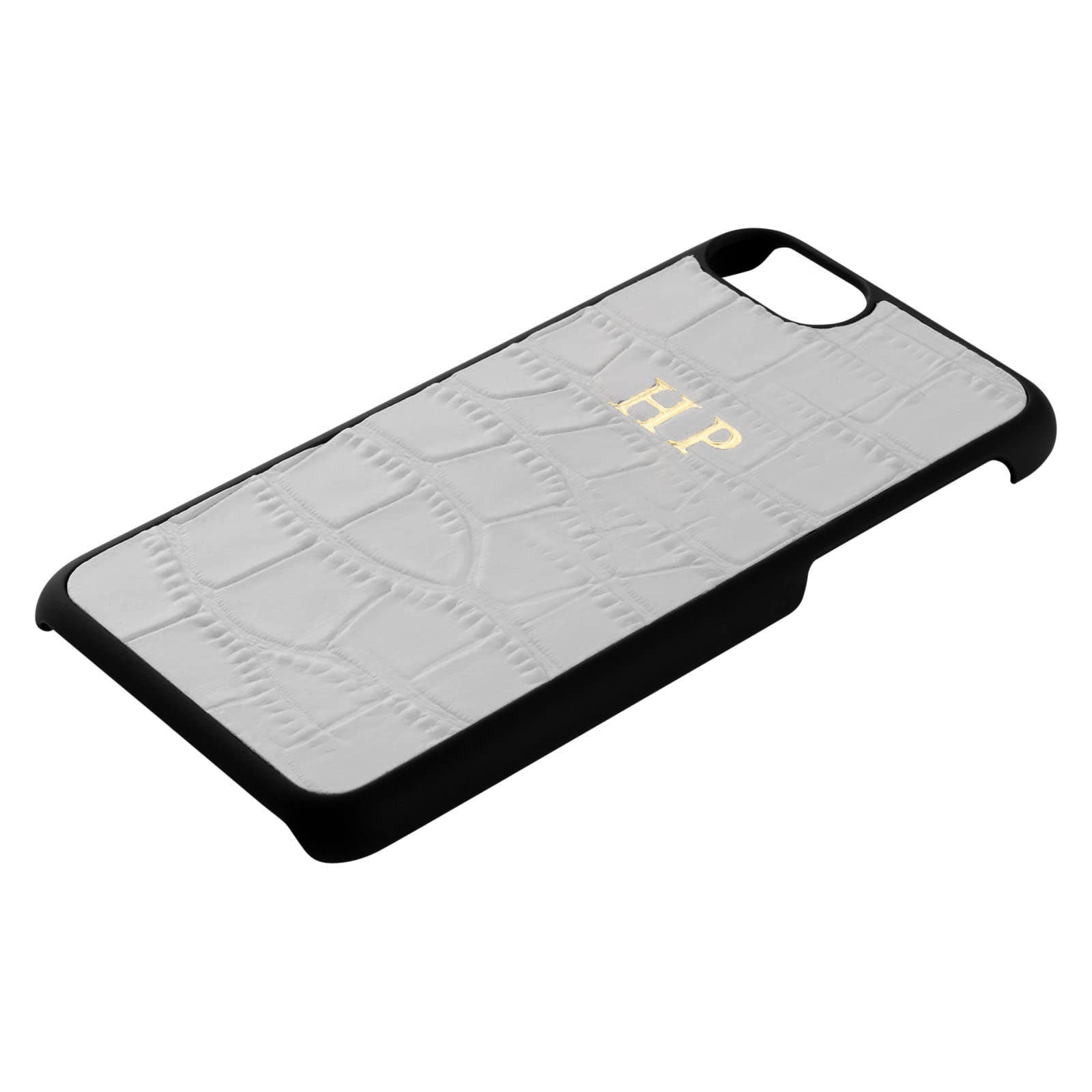 Personalised Grey Mock Croc Leather iPhone Case Side Angle