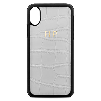 Personalised Grey Croc Leather iPhone X Case