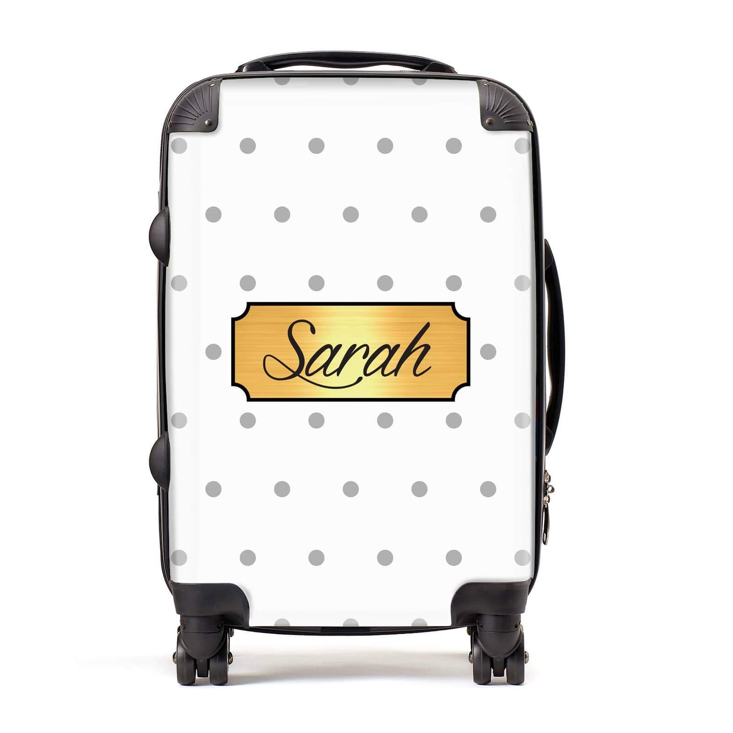 Personalised Grey Dots & Gold With Name Suitcase