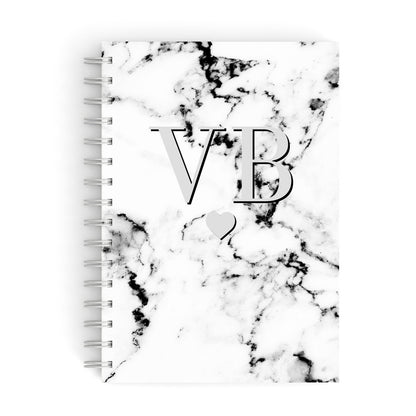 Personalised Grey Initialed Marble Heart A5 Hardcover Notebook