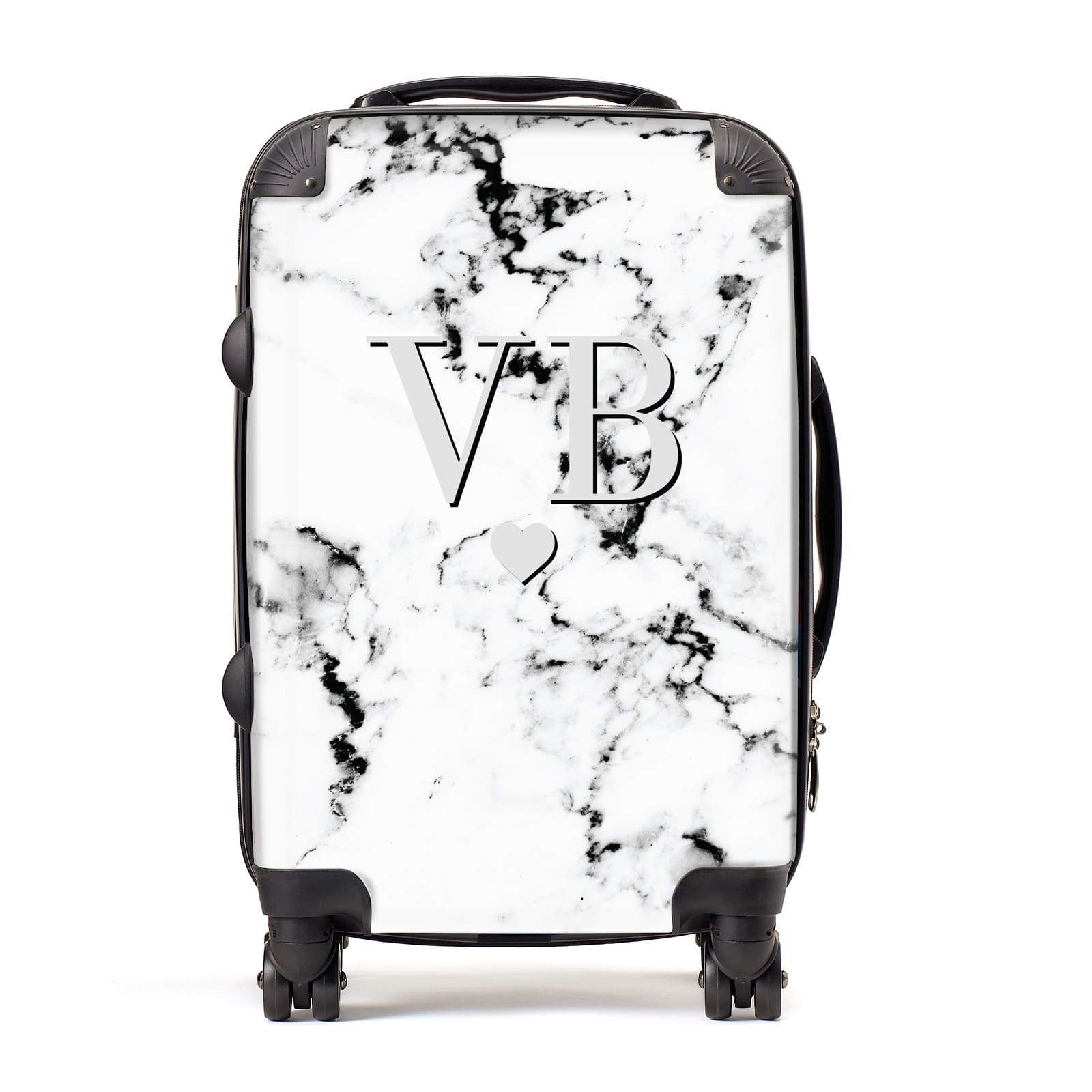 Personalised Grey Initialed Marble Heart Suitcase