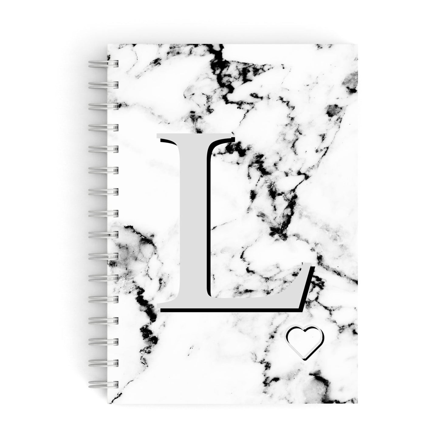 Personalised Grey Initials Heart Marble A5 Hardcover Notebook