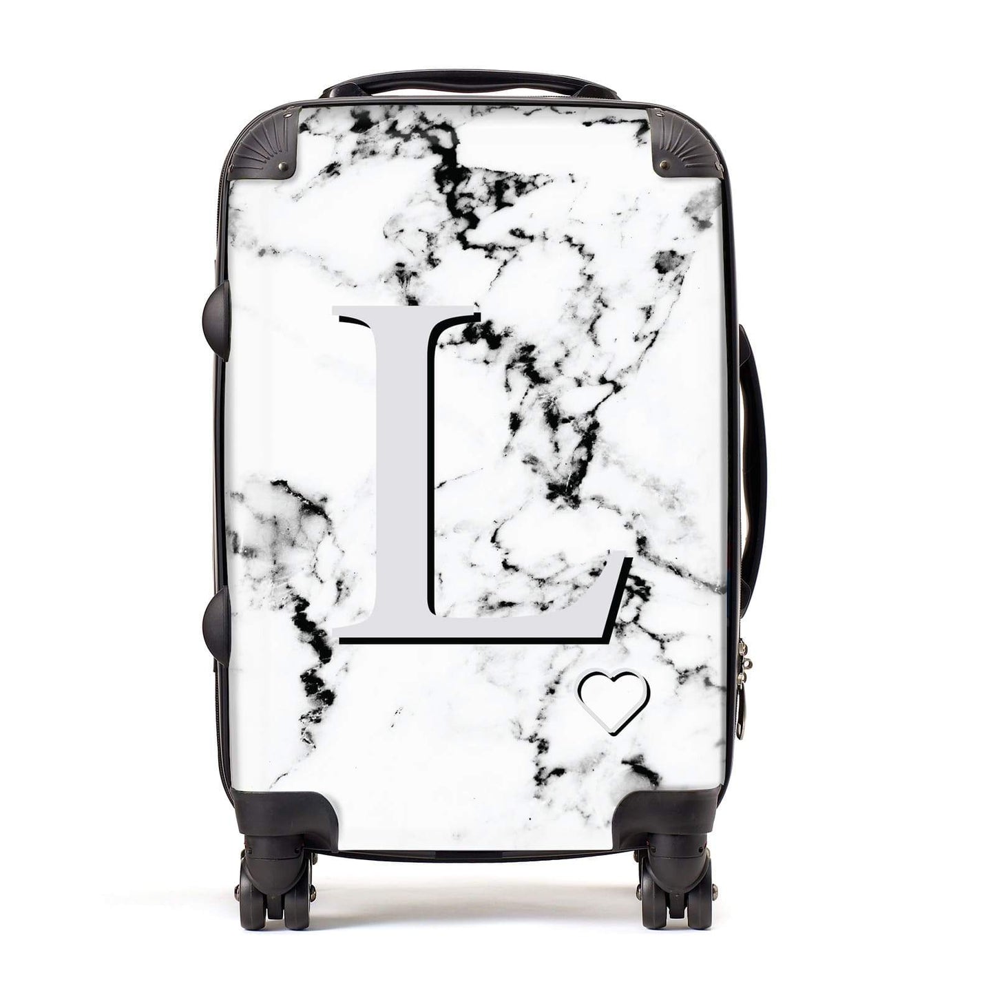 Personalised Grey Initials Heart Marble Suitcase