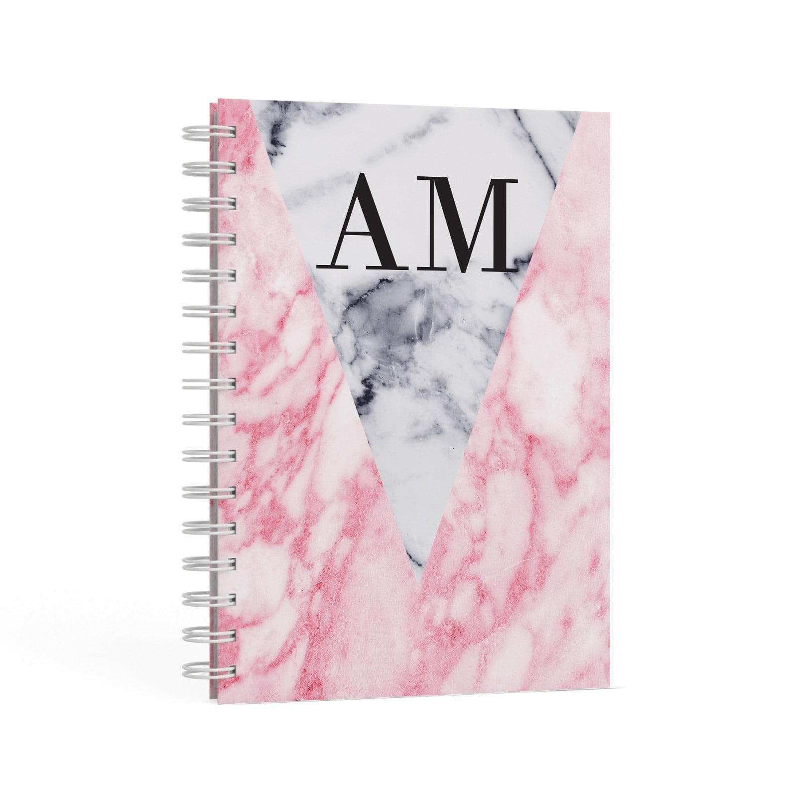 Personalised Grey Inset Marble Initials A5 Hardcover Notebook Second Side View
