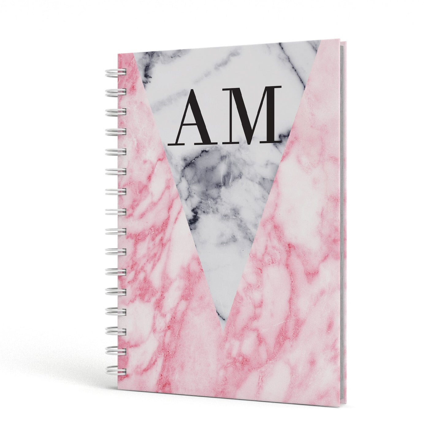Personalised Grey Inset Marble Initials A5 Hardcover Notebook Side View