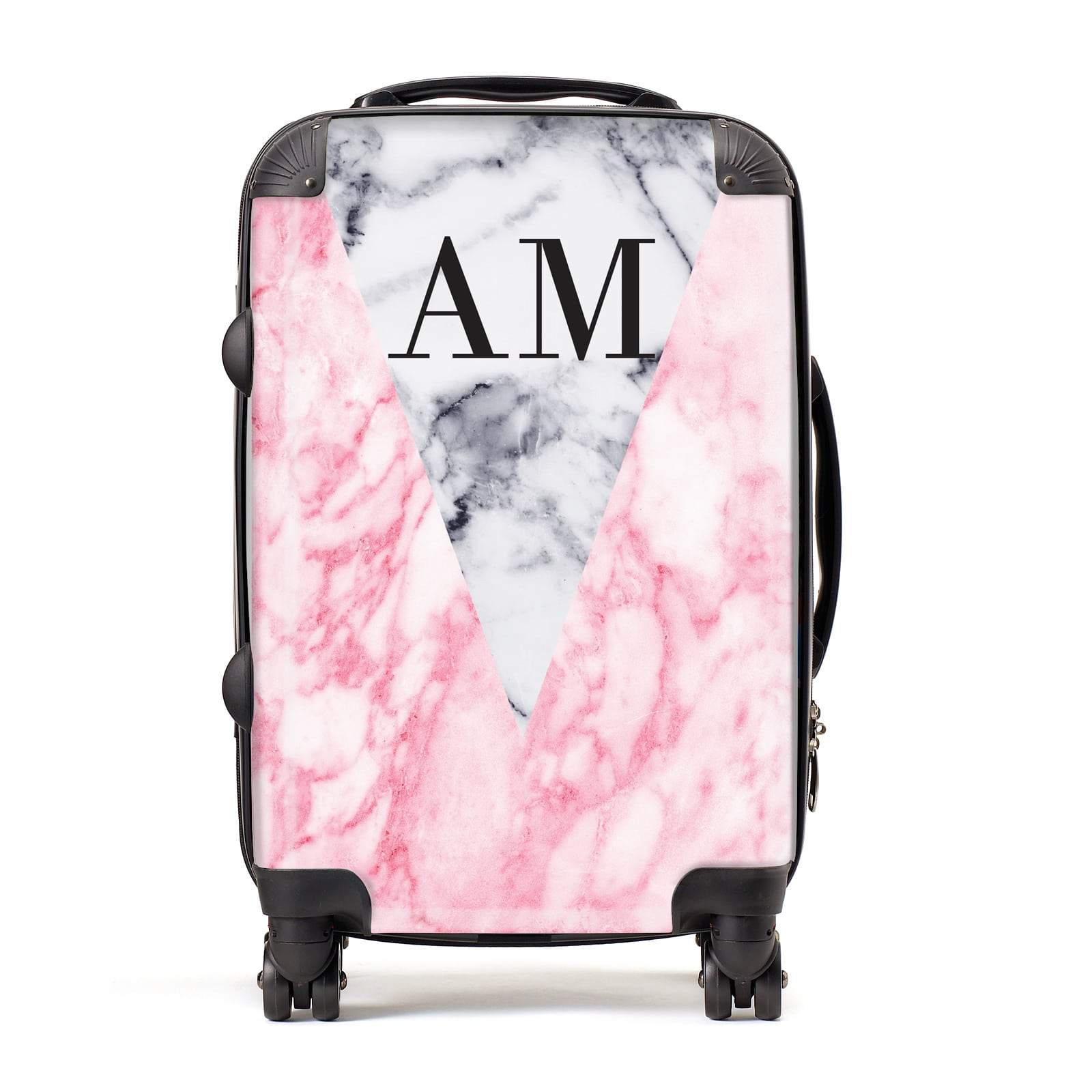 Personalised Grey Inset Marble Initials Suitcase