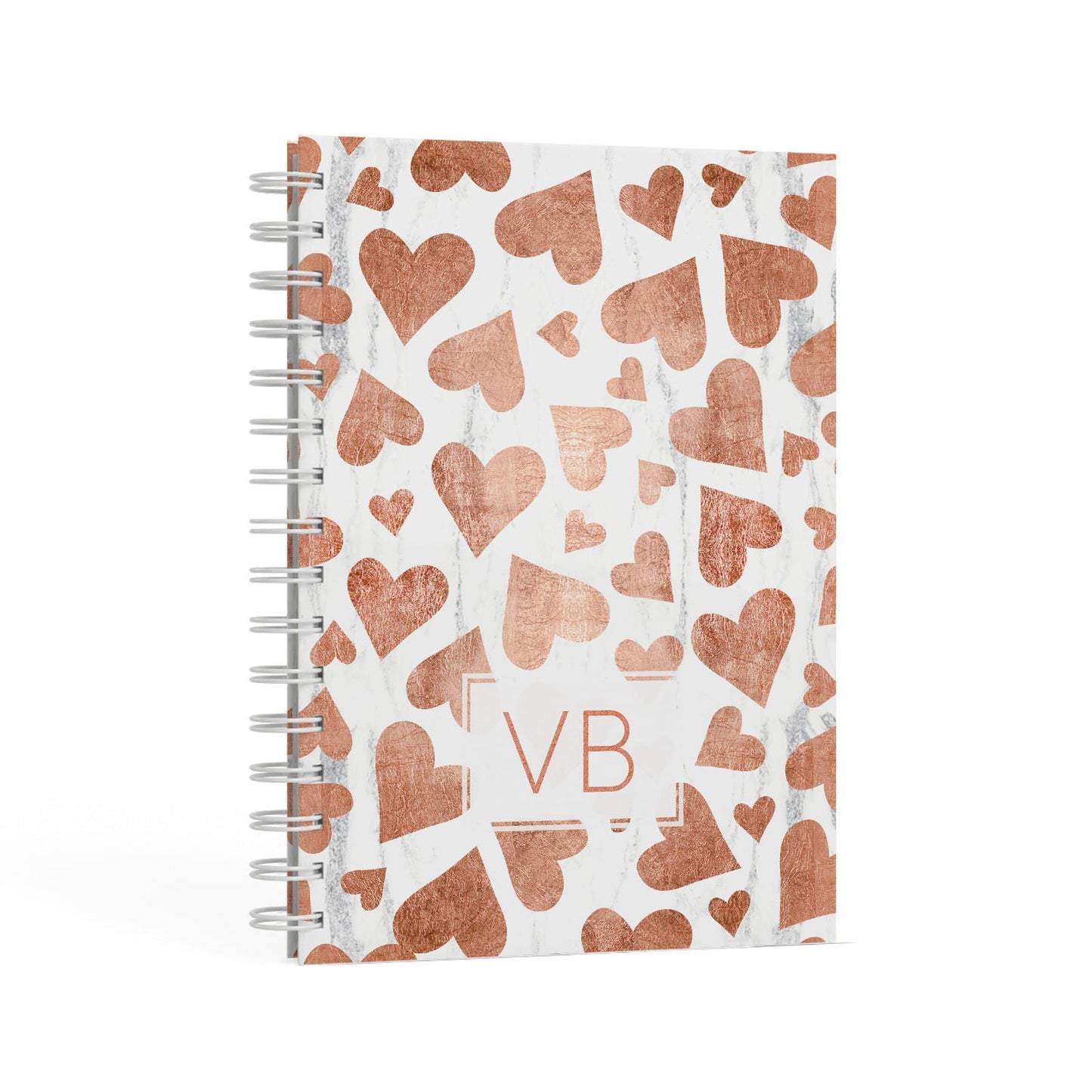 Personalised Heart Initialled Marble A5 Hardcover Notebook Second Side View