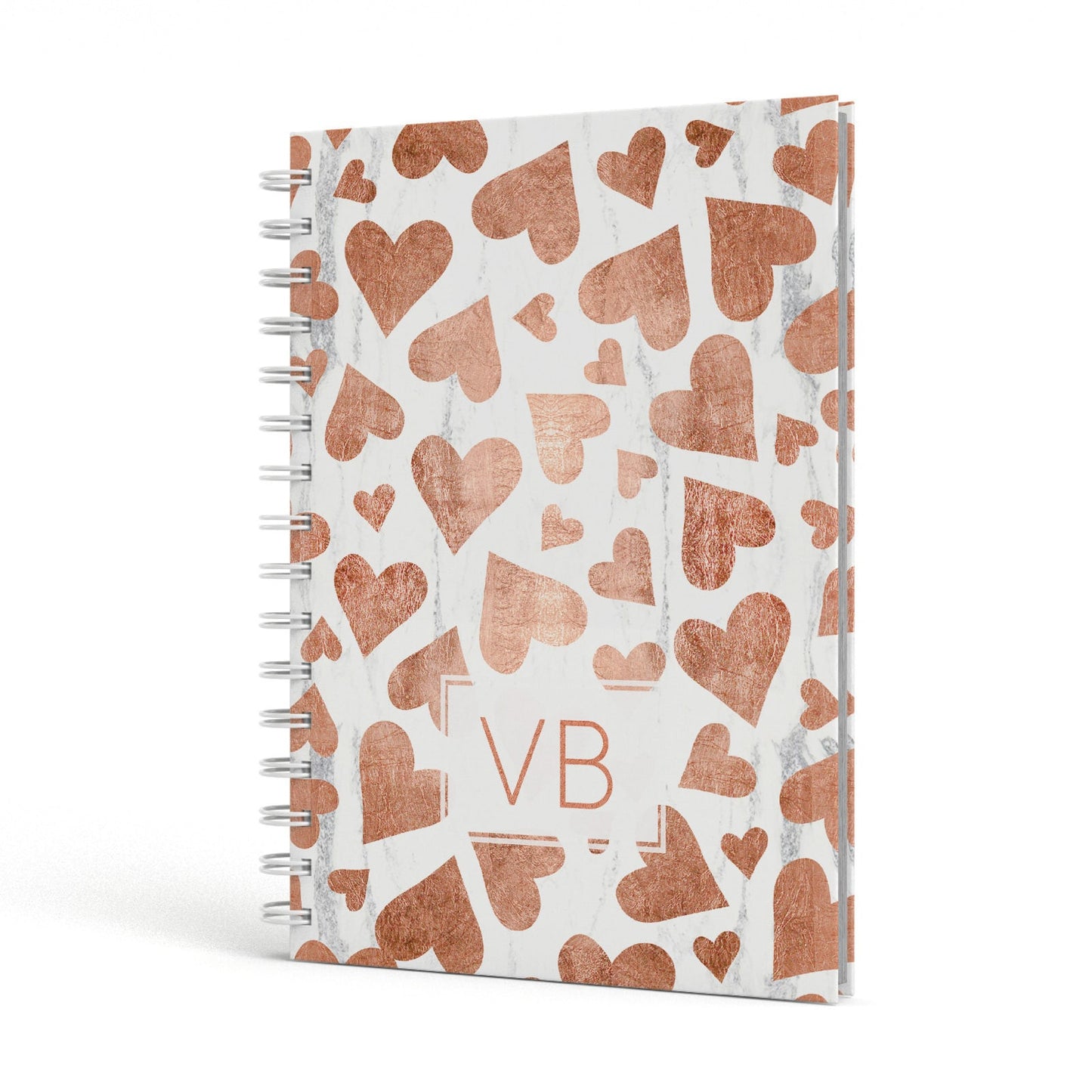 Personalised Heart Initialled Marble A5 Hardcover Notebook Side View