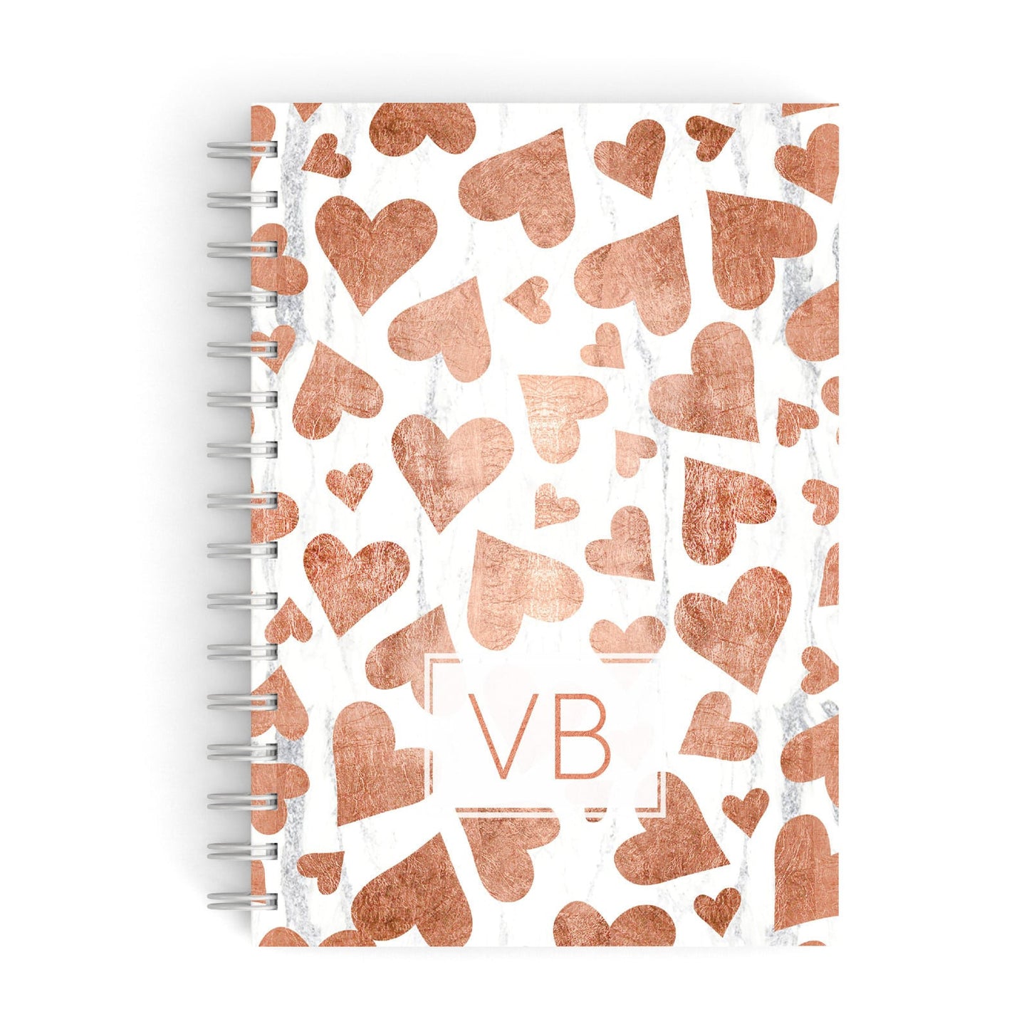 Personalised Heart Initialled Marble A5 Hardcover Notebook