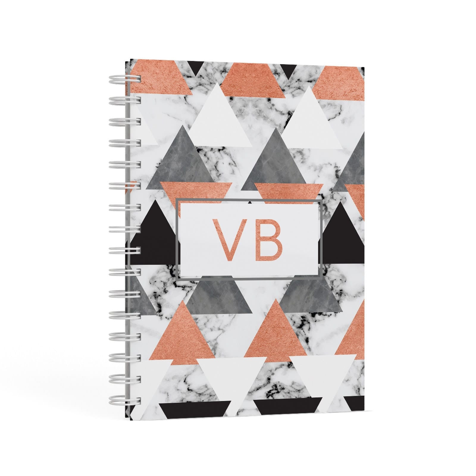 Personalised Initials Copper Marble A5 Hardcover Notebook Second Side View