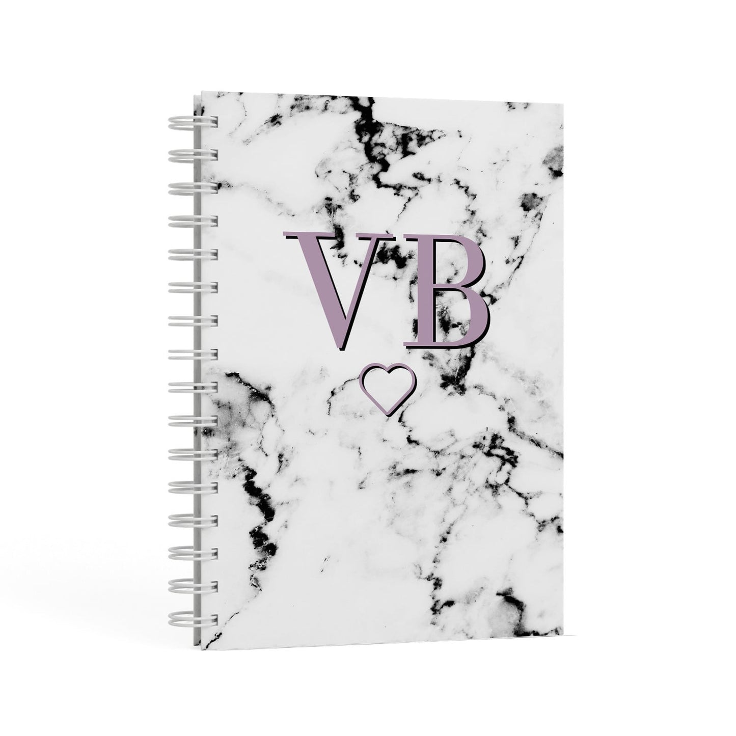 Personalised Initials Love Heart Marble A5 Hardcover Notebook Second Side View