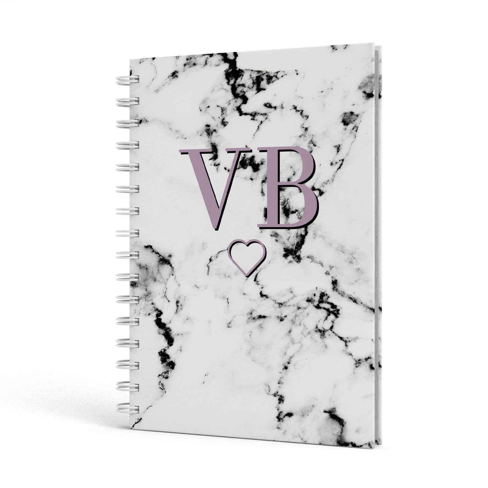 Personalised Initials Love Heart Marble A5 Hardcover Notebook Side View