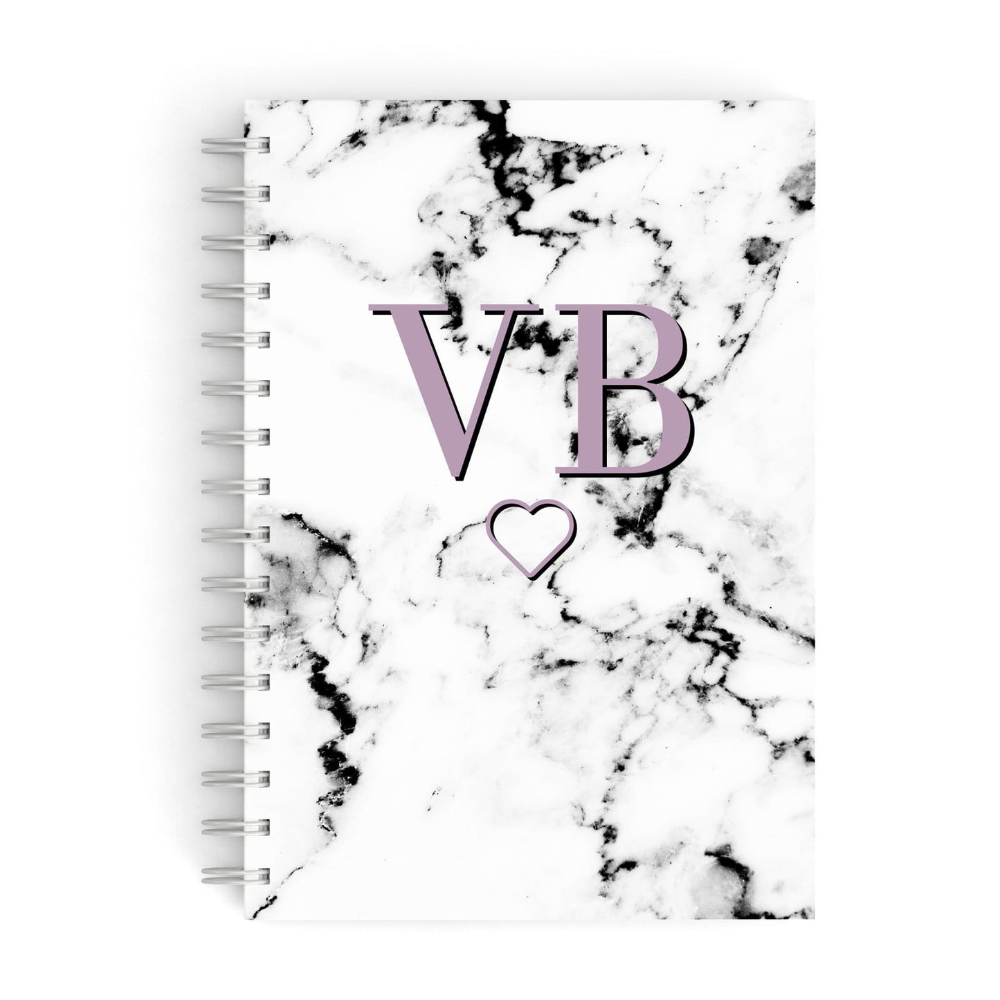 Personalised Initials Love Heart Marble A5 Hardcover Notebook