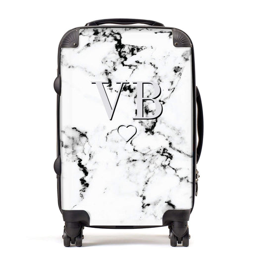 Personalised Initials Outline Heart Marble Suitcase