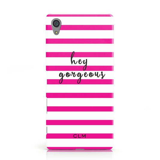 Personalised Initials Pink Striped Sony Xperia Case