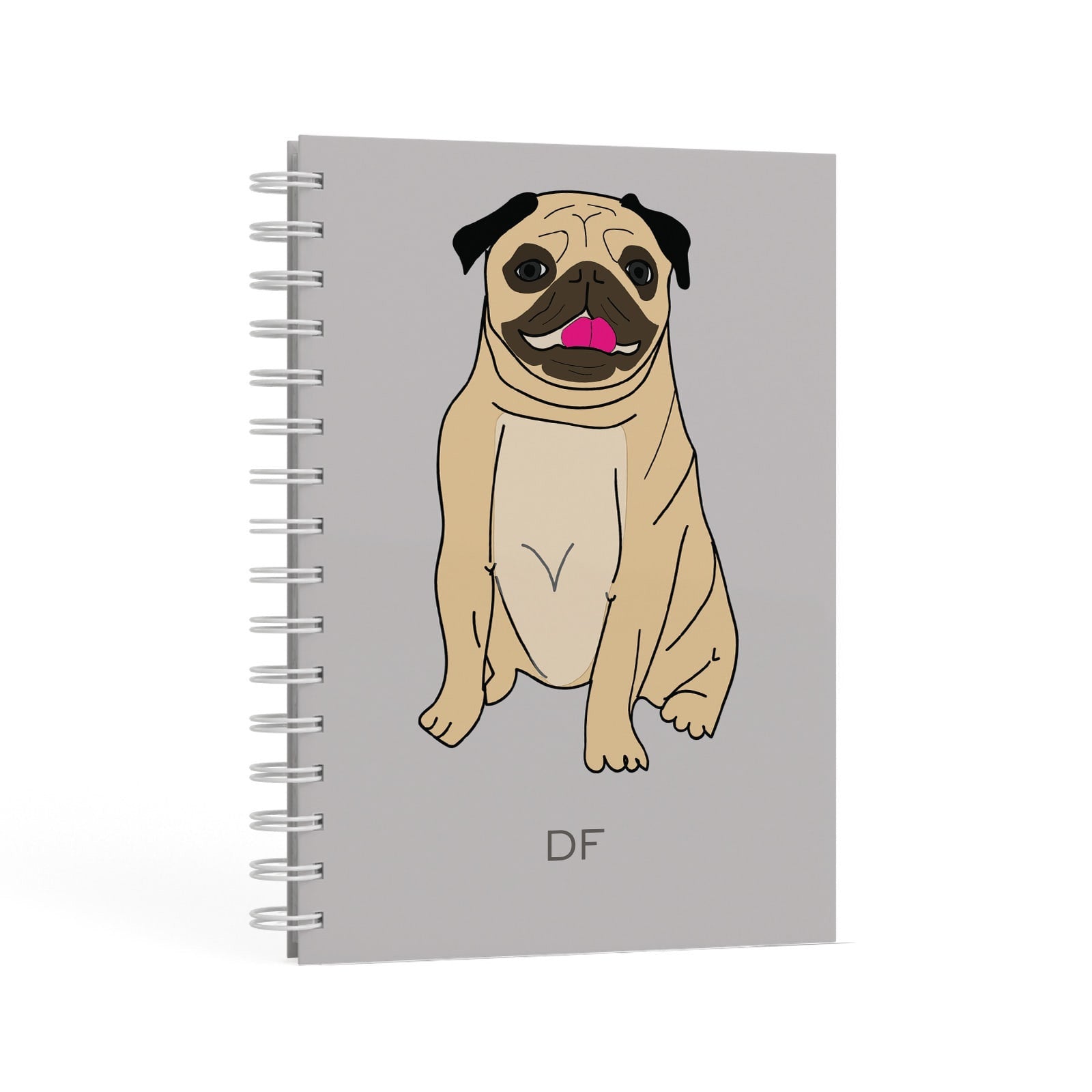 Personalised Initials Pug A5 Hardcover Notebook Second Side View