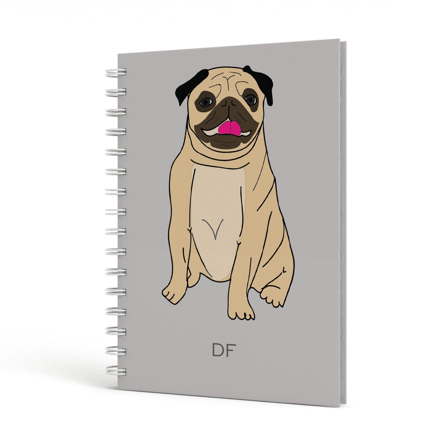 Personalised Initials Pug A5 Hardcover Notebook Side View