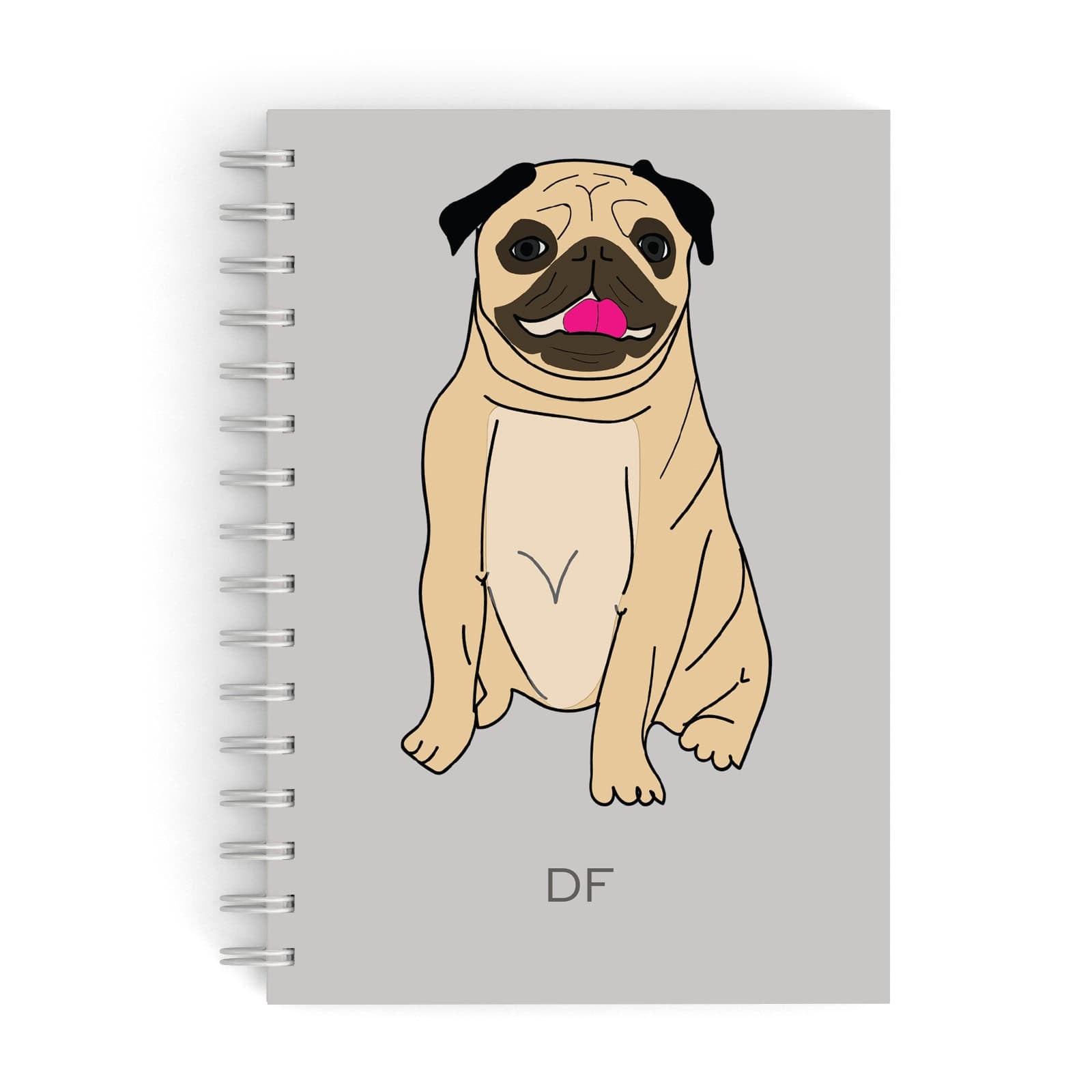 Personalised Initials Pug A5 Hardcover Notebook