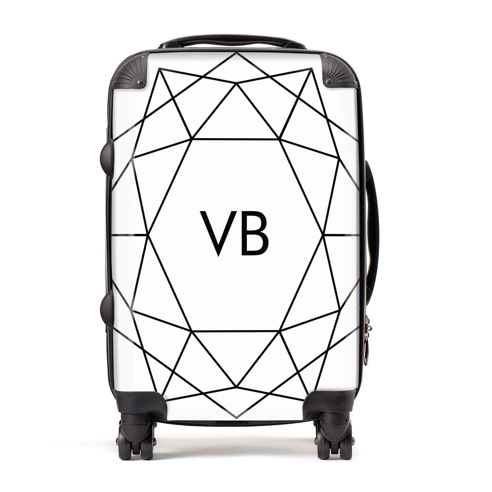 Personalised Initials White & Geometric Suitcase