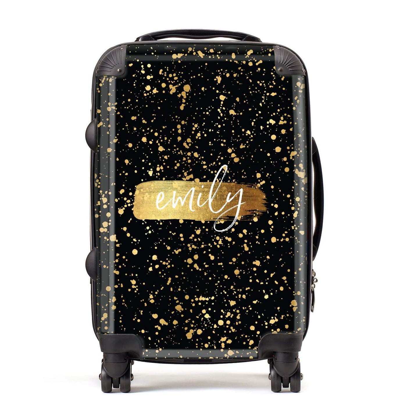 Personalised Ink Splatter Gold & Black Suitcase