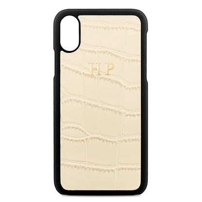 Personalised Ivory Croc Leather iPhone X Case