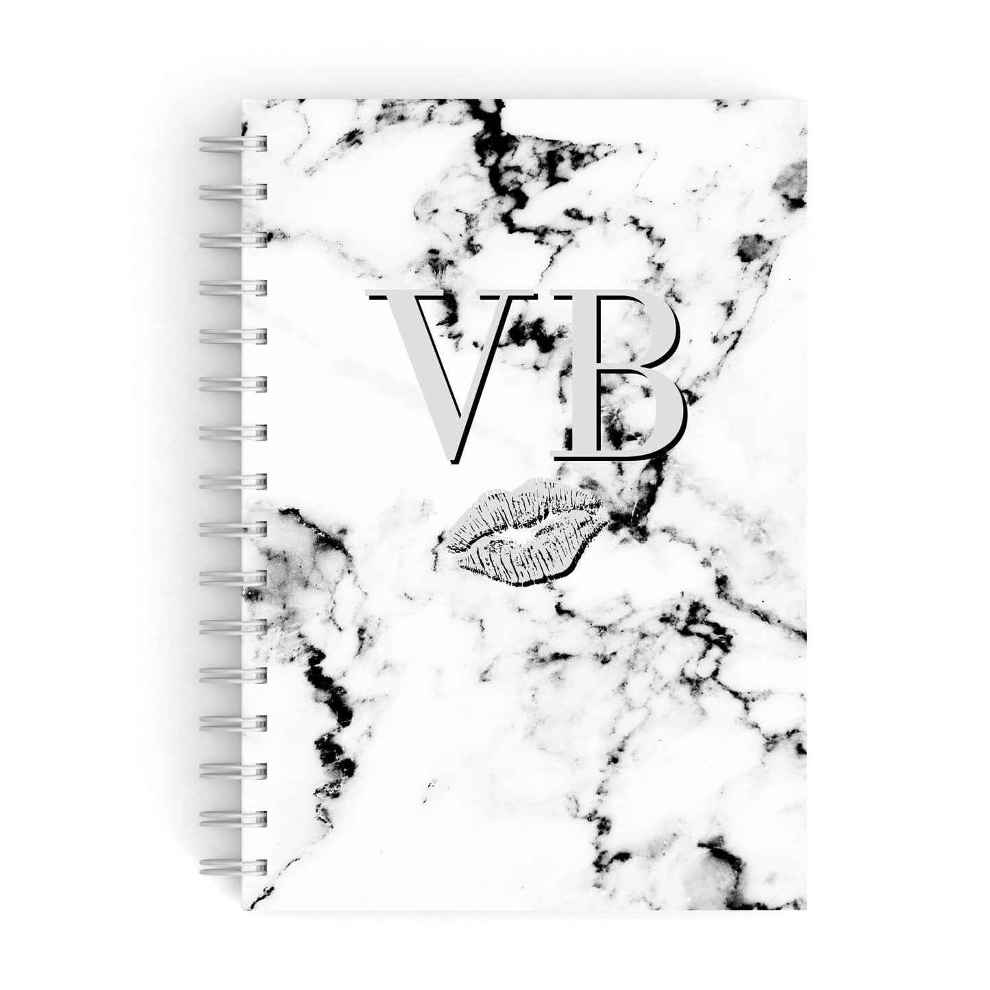 Personalised Lips Kiss Marble Initialed A5 Hardcover Notebook