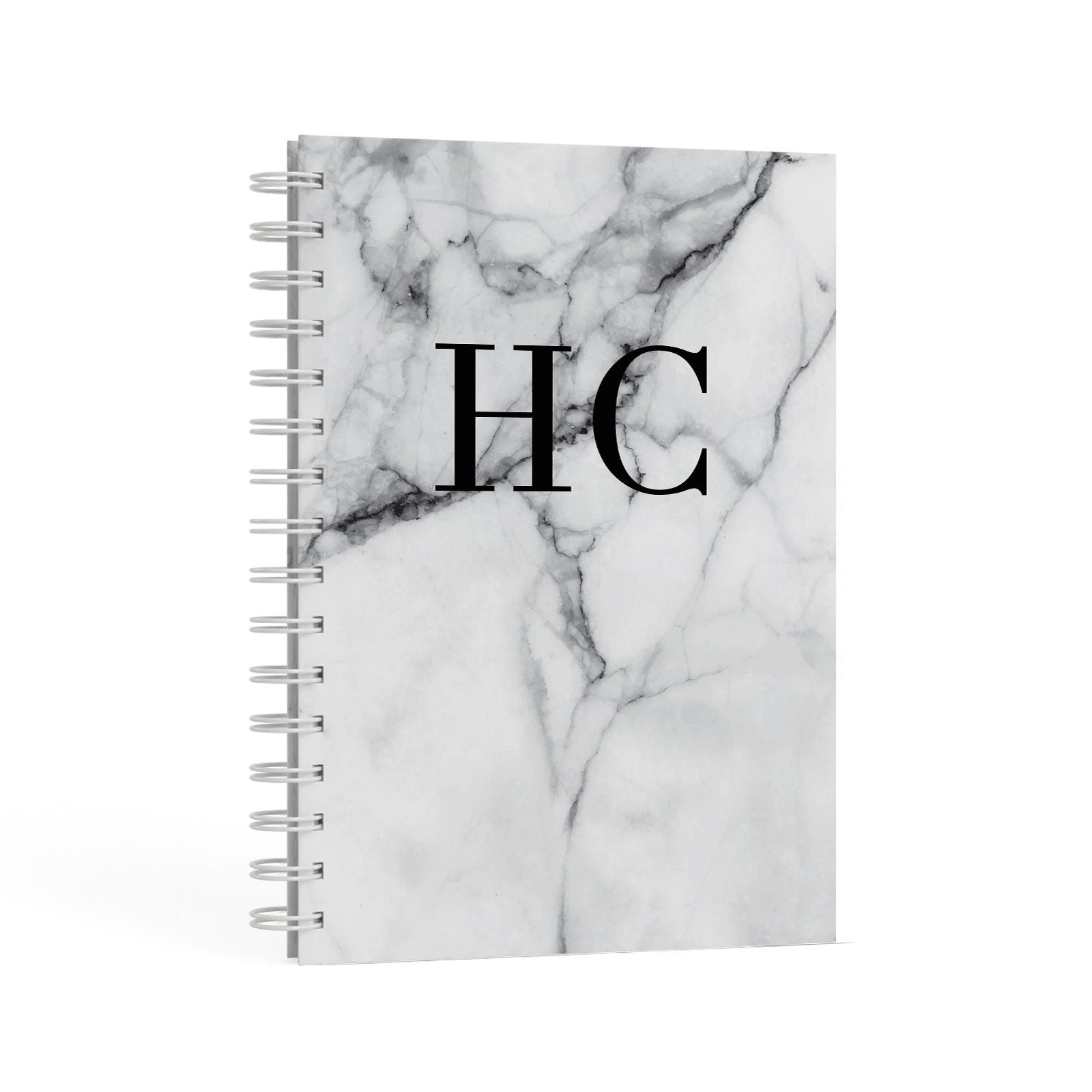 Personalised Marble Initials Monogram A5 Hardcover Notebook Second Side View