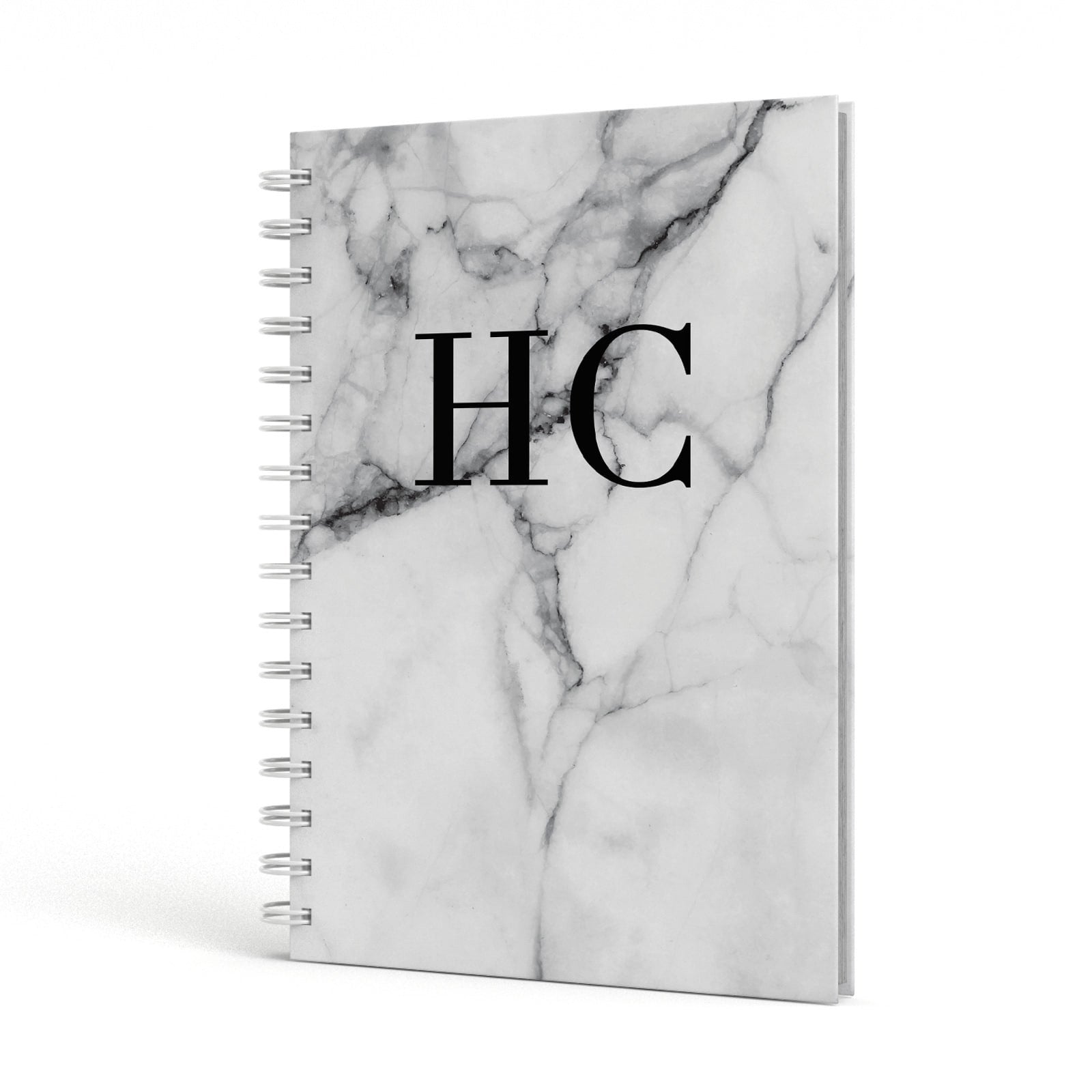 Personalised Marble Initials Monogram A5 Hardcover Notebook Side View