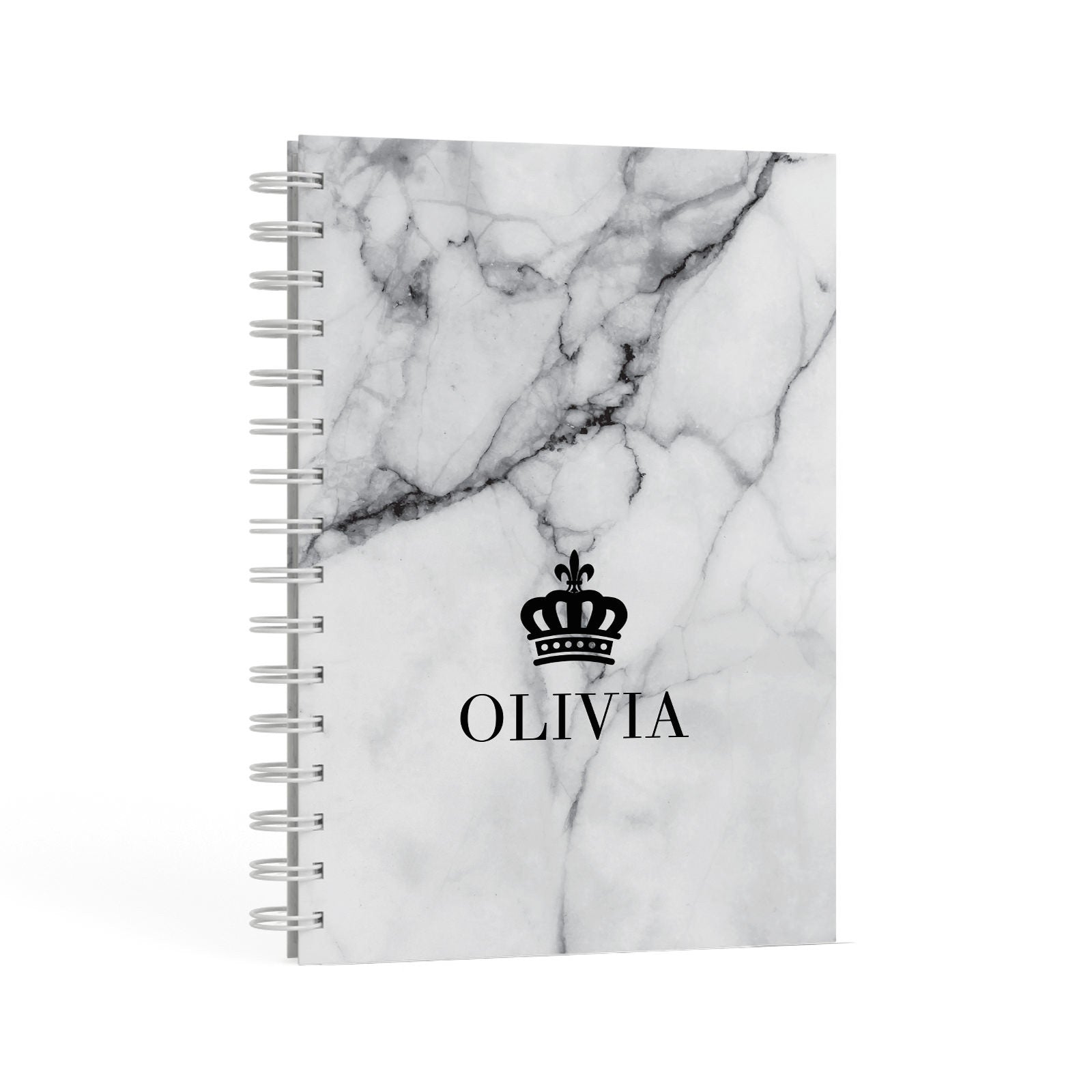 Personalised Marble Name Crown A5 Hardcover Notebook Second Side View