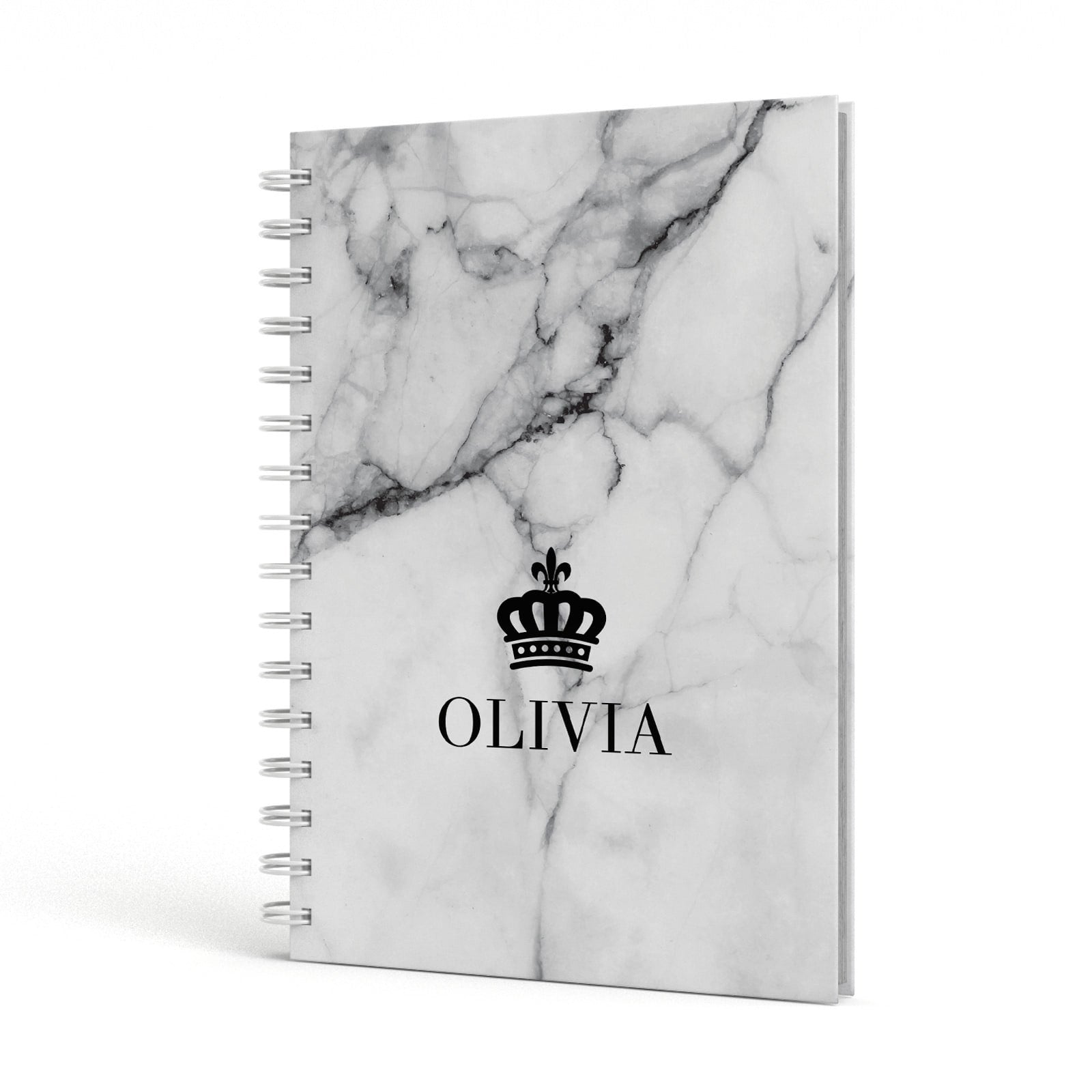 Personalised Marble Name Crown A5 Hardcover Notebook Side View