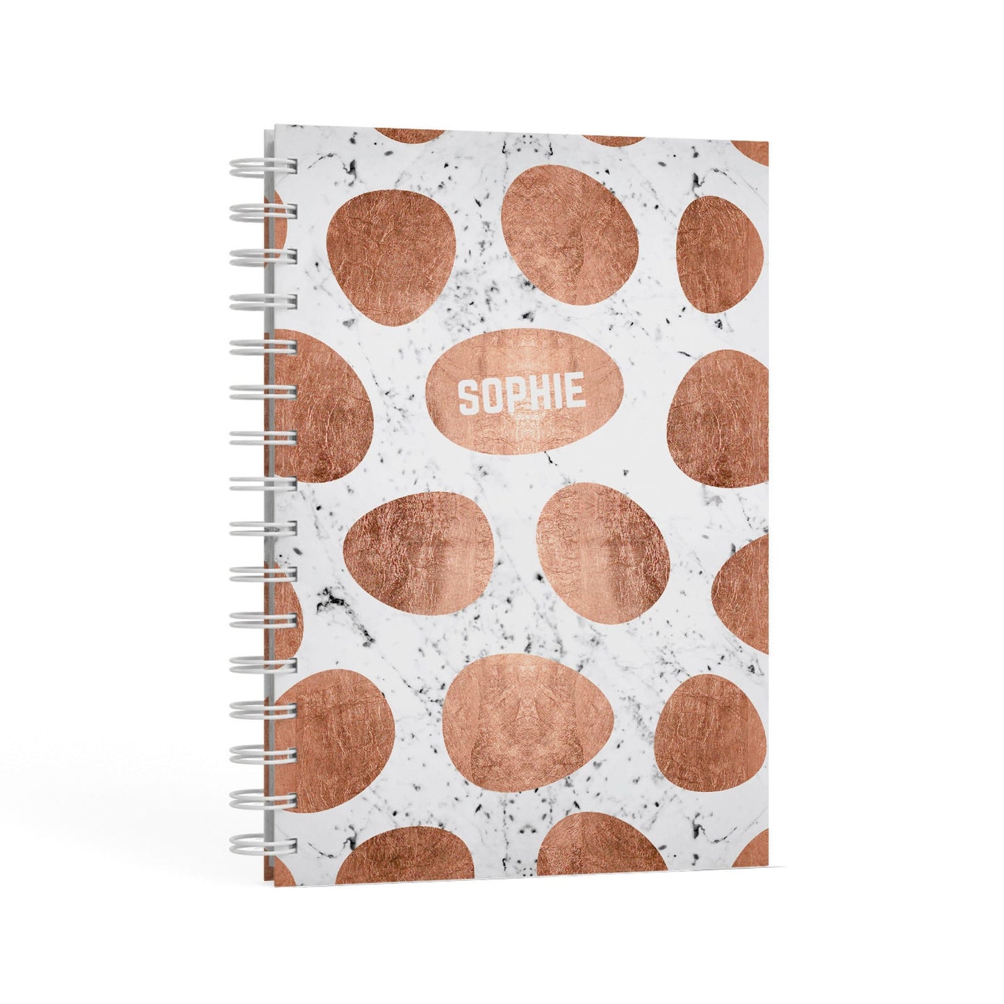 Personalised Marble Name Initials Rose Gold Dots A5 Hardcover Notebook Second Side View