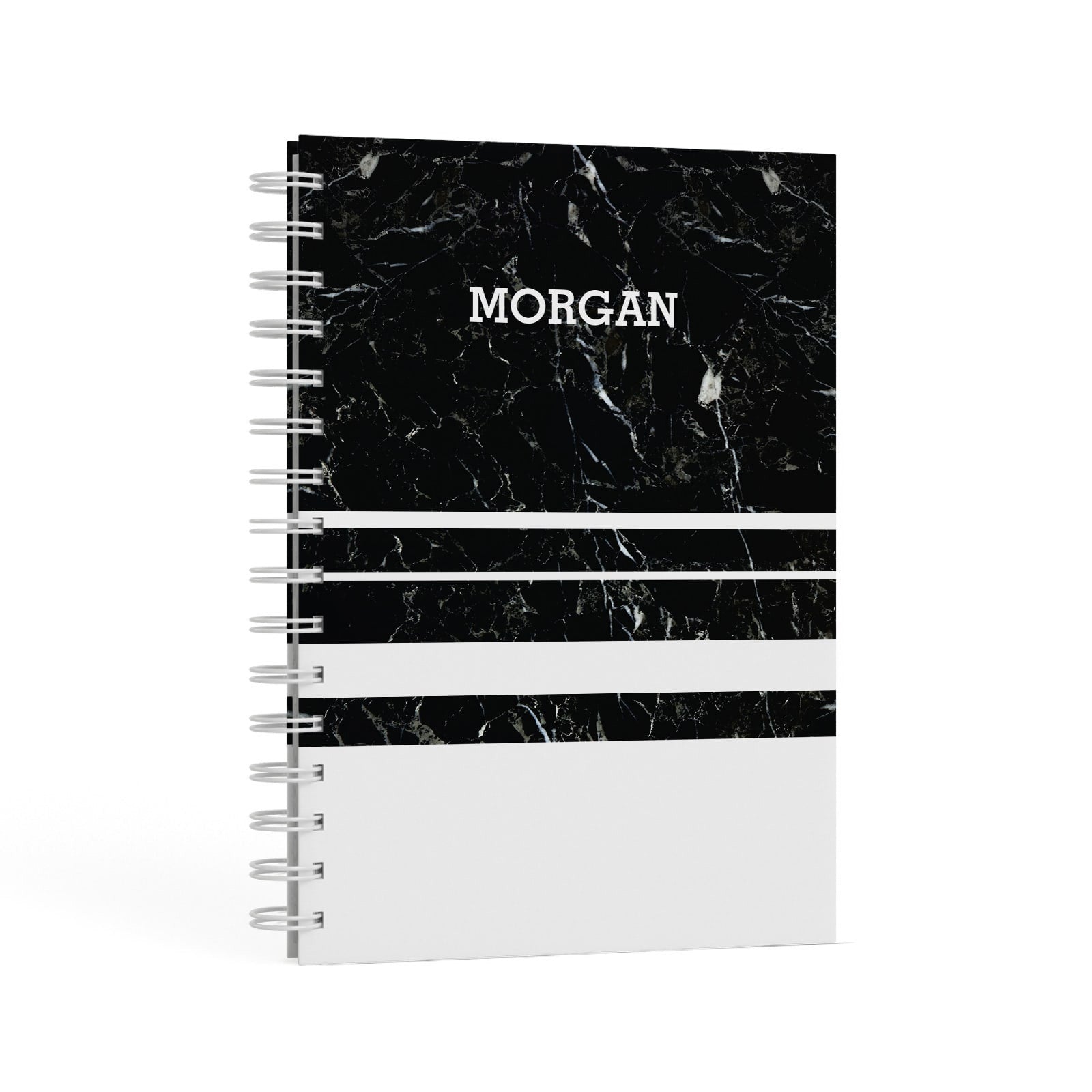 Personalised Marble Stripes Name Initials A5 Hardcover Notebook Second Side View