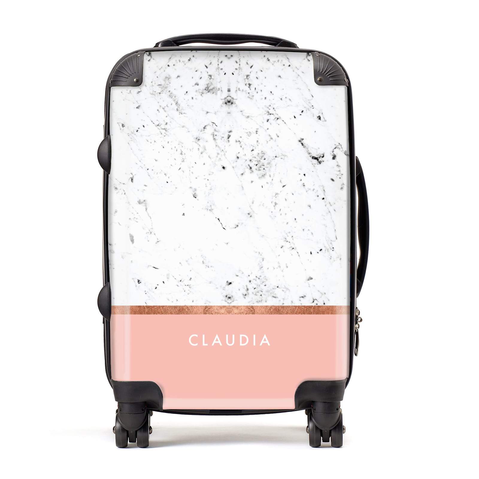 Personalised Marble With Name Initials Pink Suitcase