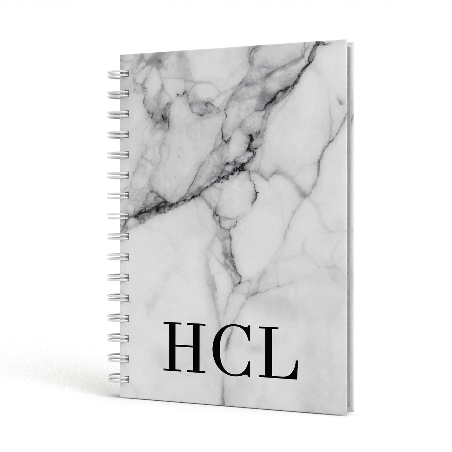 Personalised Medium Marble Initials A5 Hardcover Notebook Side View